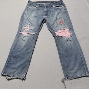 Levi's 559 Distressed Jeans Blue Denim Patches Bootcut Relaxed Straight - 38x30